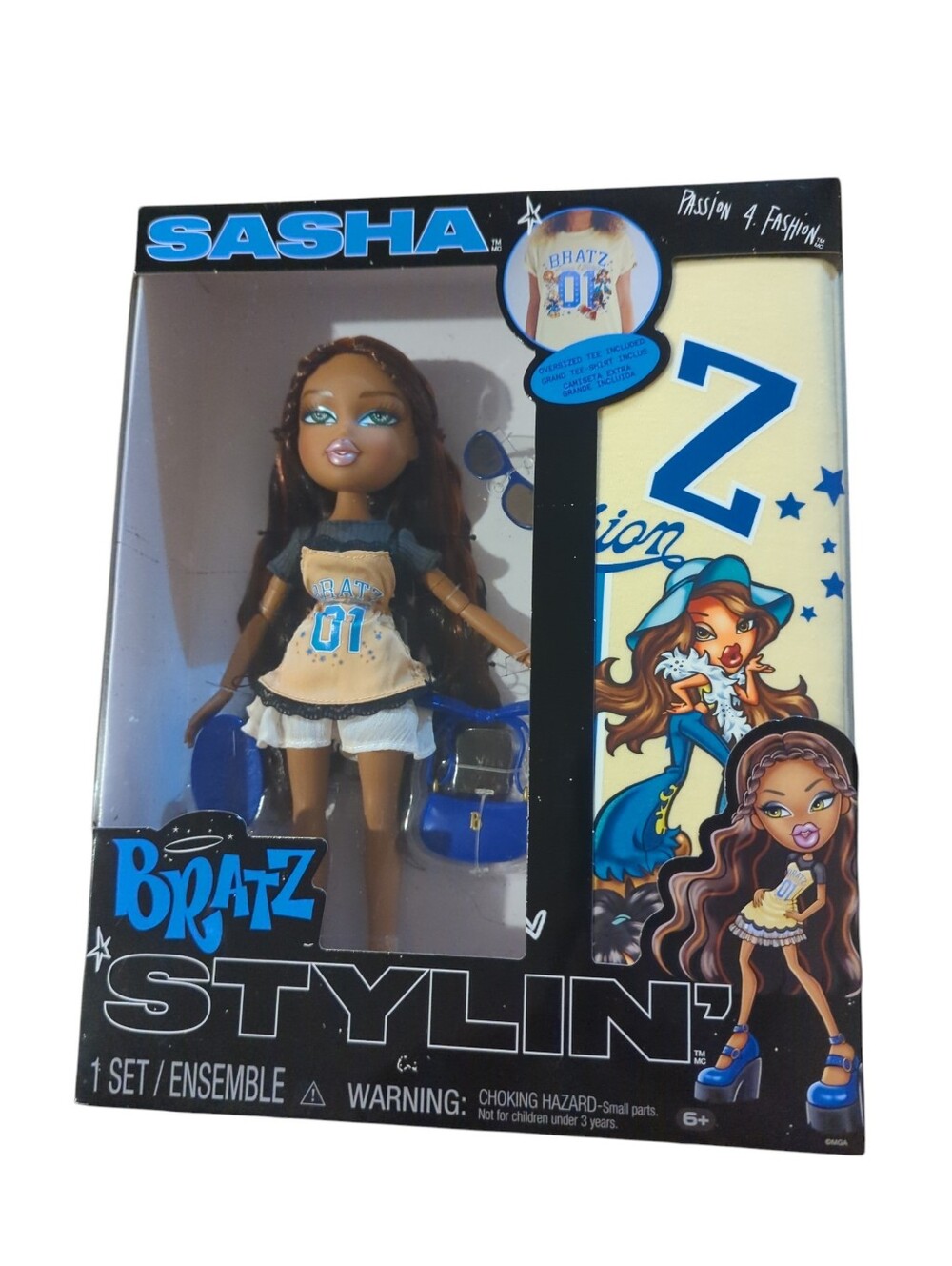 Bratz Stylin' Sasha Fashion Doll Comes With 1 Adult Unisex XL Tee Shirt.